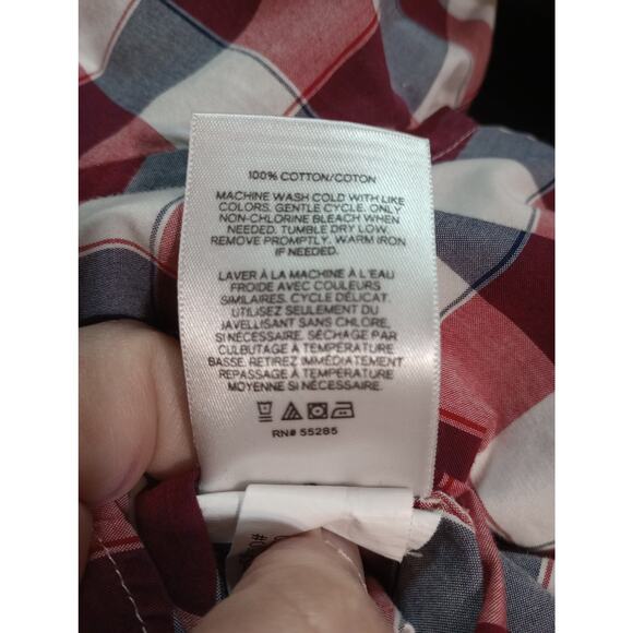 Express Shirt Mens Large Red White Gray Plaid Button Down Slim Fit Soft Wash - Picture 8 of 9